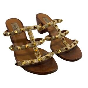 Valentino Garavani Rockstud Caged Block-Heel  Size 36 1/2 US 6 1/2 Slide Sandals